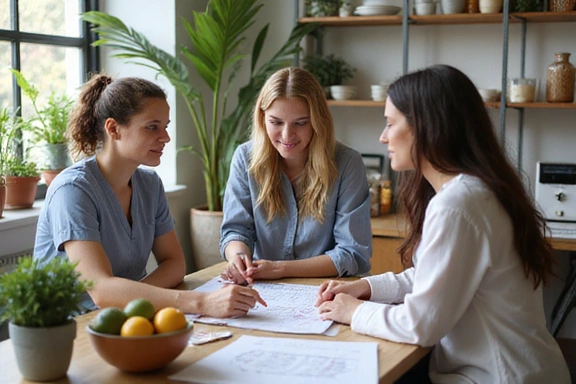 Team di nutrizionisti che collaborano in un ambiente accogliente