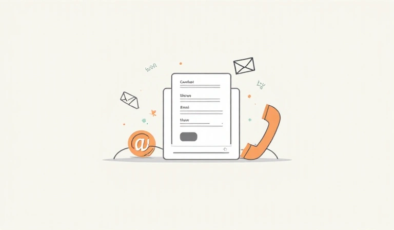 Immagine di un modulo di contatto minimalista con un telefono e un'icona e-mail in un ambiente calmo.
